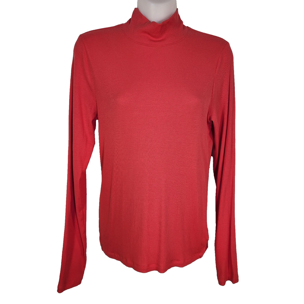American Eagle Top Womens Medium Soft & Sexy Rib Mock Neck Red Long Sleeve Modal